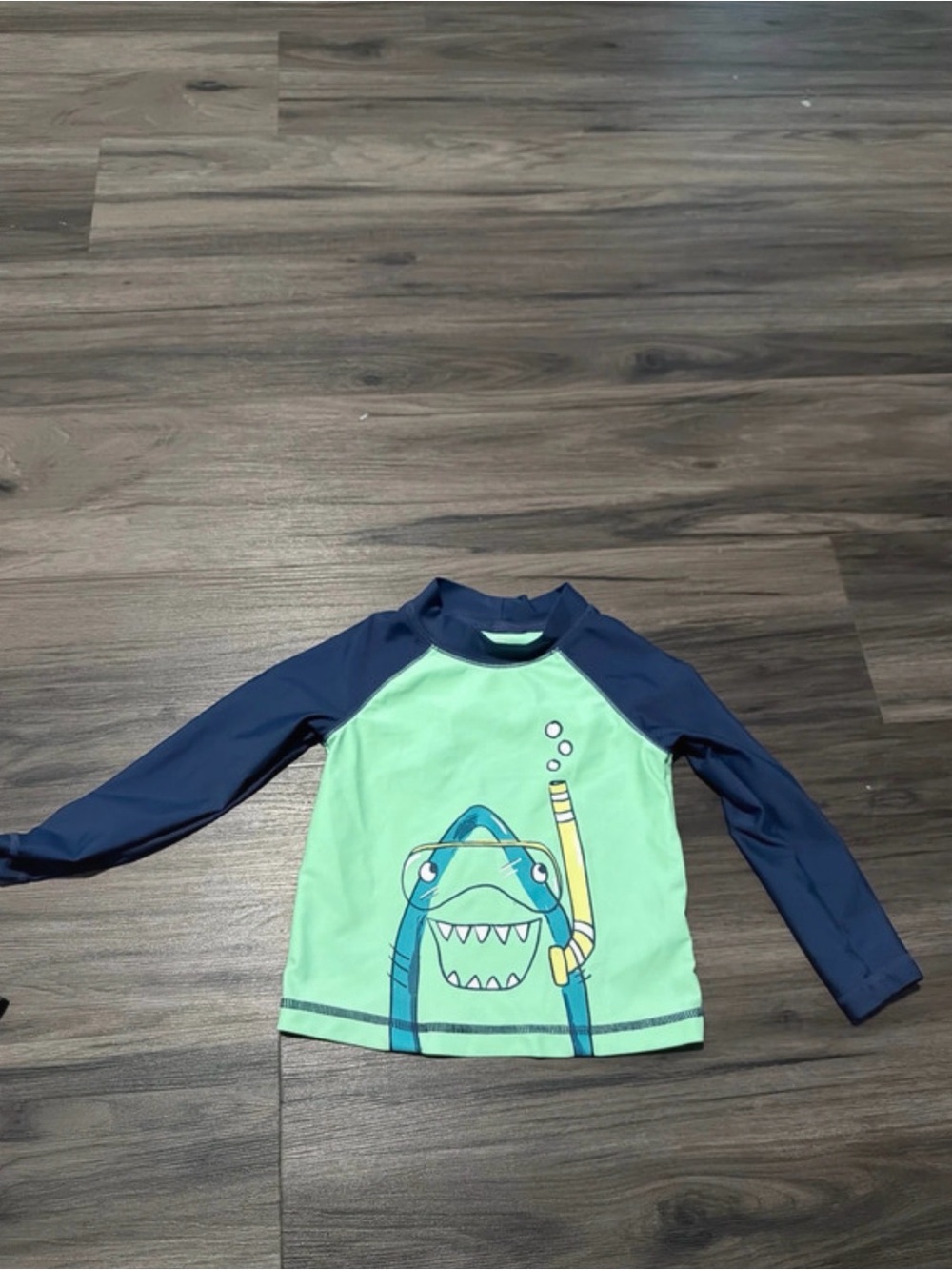 Kids Rash Guard Swim Shirt - Mint Green & Navy with Shark Graphic